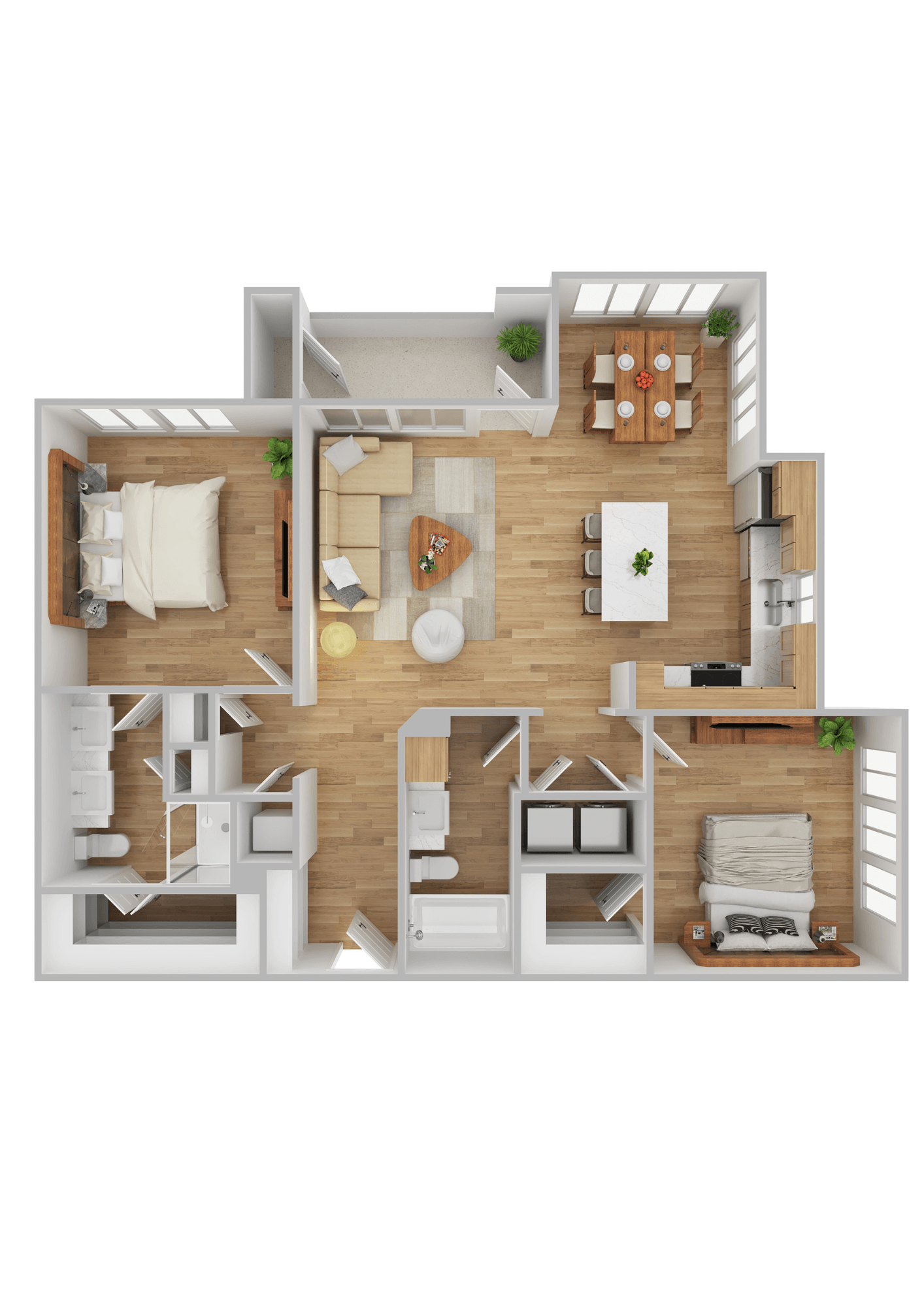 Floor plan for 2 beds, 2 baths, 1194 sqft